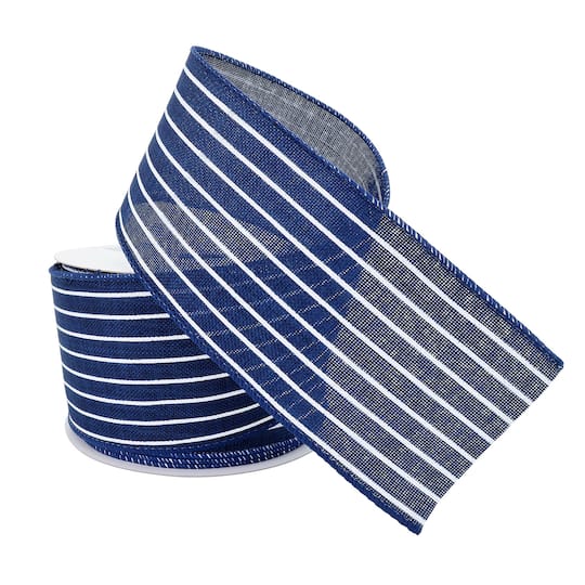 2.5" x 25ft. Faux Linen Wired Pinstripe Ribbon by Celebrate It™ Décor